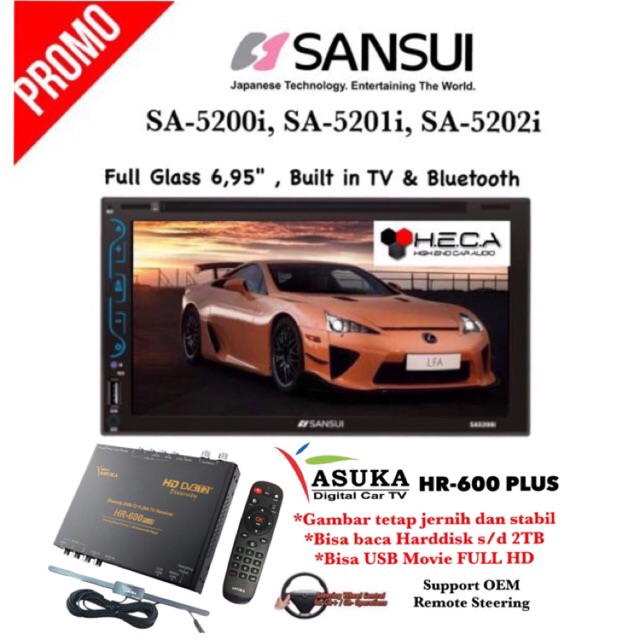 PAKET PROMO Sansui Head Unit Double din Tape Mobil & ASUKA HR-600 TV Tuner Digital