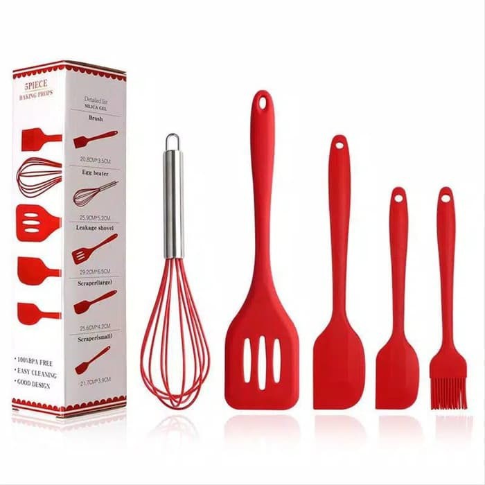 5PC Spatula Silikon / Alat Masak Sutil SET Isi 5 Utensil Silicone Set