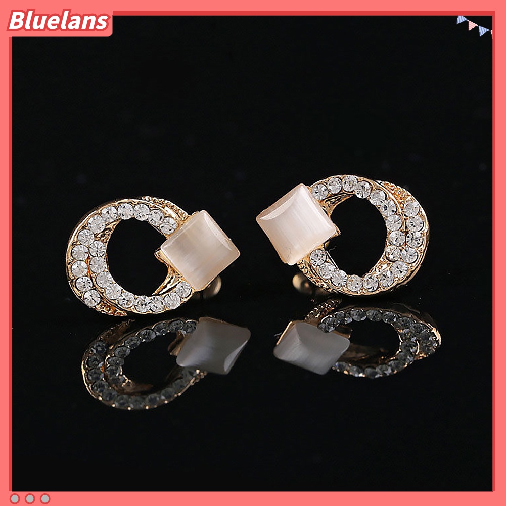 Bluelans 1 Pair Fashion Women Lady Elegant Crystal Rhinestone Ear Stud Gold Tone Earrings