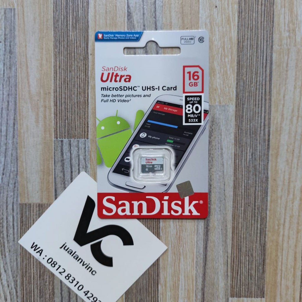 MicroSD SanDisk Ultra 16GB Memory Card 16 GB Class 10 Micro SD 80MB/S MicroSDHC Kartu Memori 80MBPS