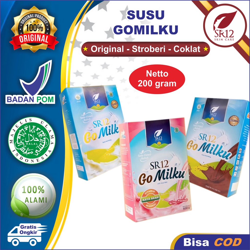 

Susu GoMilku SR12 | Susu Kambing Etawa Bubuk Netto 200gram | 100% Original Susu Kambing Etawa Murni | Susu SR12 Herbal