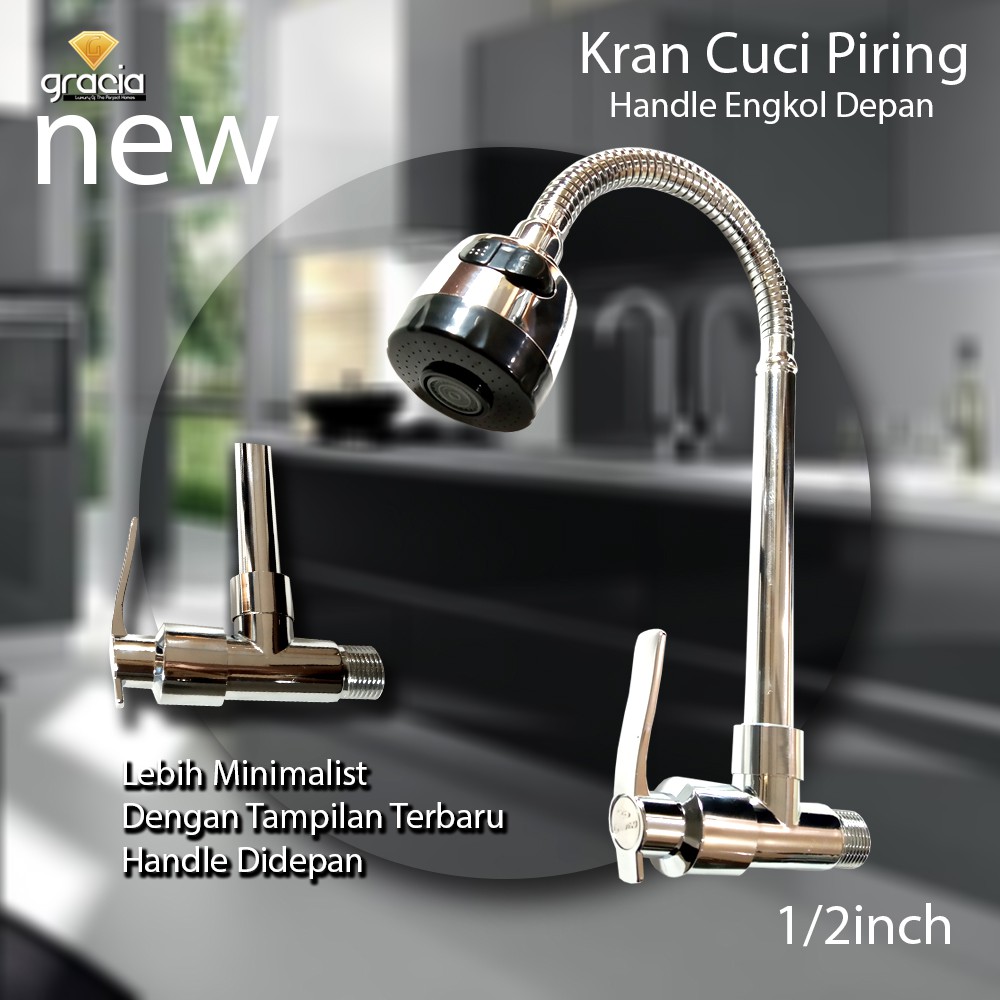 Kran Tembok Keran Angsa Cuci Piring Keran Sink Flexible 2 Mode / Kran Cuci Piring Flexible Model Handle Depan