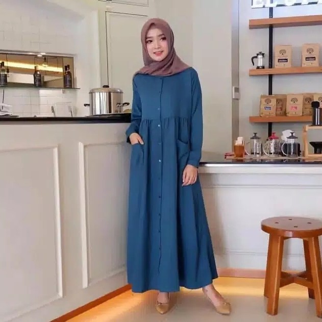 Baju Gamis Wanita Muslim Terbaru Sandira Dress cantik Murah kekinian GMS01 WN 1-POKITA NAVY