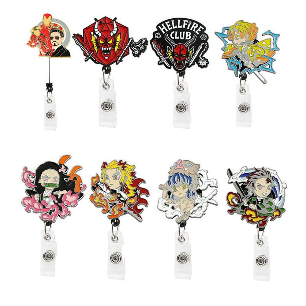 Lanfy Retractable Badge Reel Siswa Enamel Pin Dada Kartu Kimetsu No Yaiba ID Lanyard Stranger Things Nurse Badge Holder