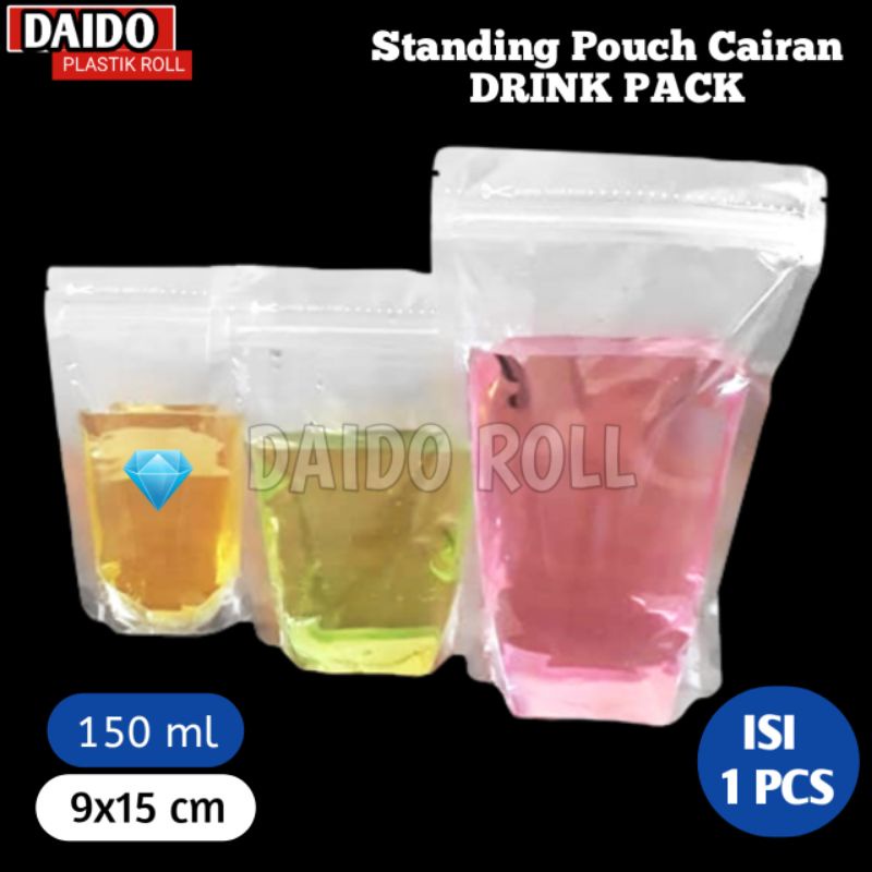 ISI 1 PCS DRINKPACK 150ML STANDING POUCH PLASTIK KLIP CAIR MINUMAN ZIPPER KPACK KEMASAN SUSU KEMASAN