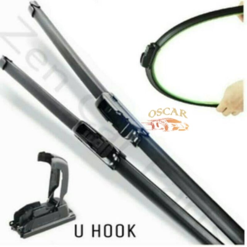 WIPER BLADE KACA MOBIL FRAMELESS U SHAPE HOOK - FLY-078 / WIPER MOBIL