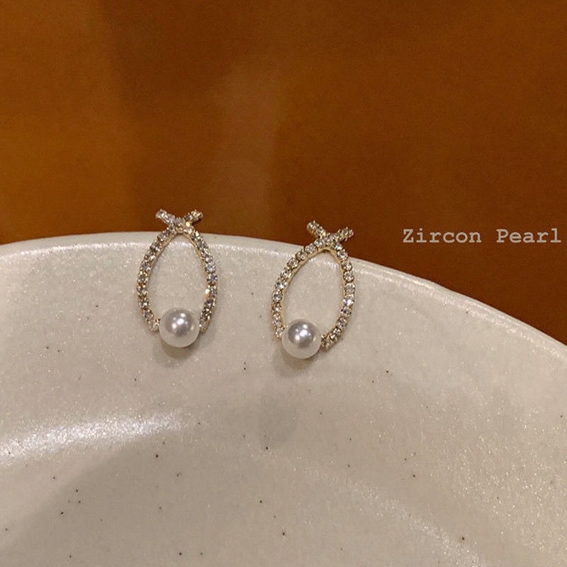 S925 Silver Needle Korea Earrings Trendy Stud Earrings Crystal Shine Pearl Ear Jewelry