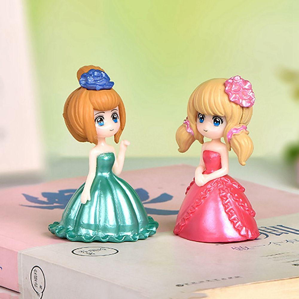 [Elegan] Fairy Garden Miniatur 6Pcs/set Gaun Putri Warna-Warni Aksesoris Kue Dekorasi Terrarium Decor Patung Kue