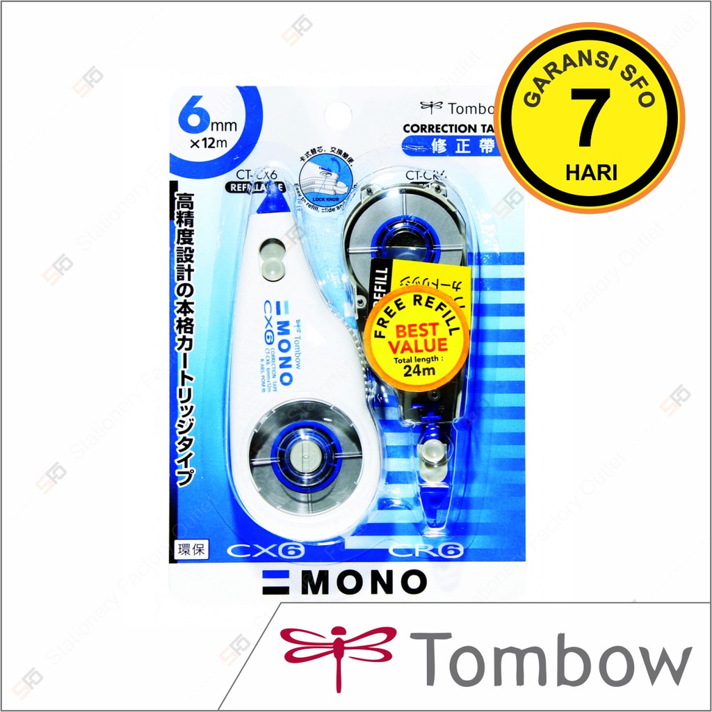 

Correction Tape Tombow CX6 Blue + Refill - 6mm x 12m