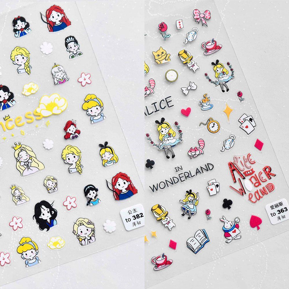 Needway Kartun Stiker Kuku Tipis Tangguh Sapi Bunga Ikatan Simpul Alice Kelinci DIY Nail Art Dekorasi