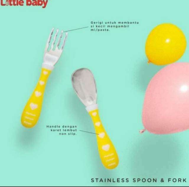 LITTLE BABY Stainless Cutlery Spoon and Fork Set with Case Sendok Bayi