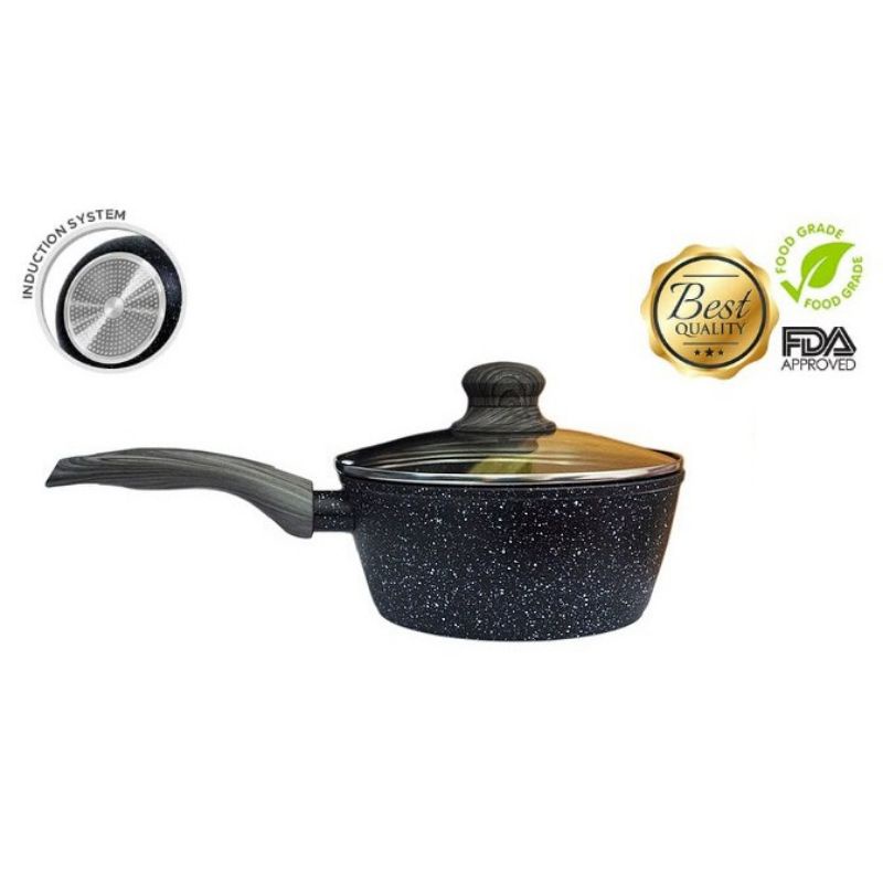 BOLDe Sauce PAN 18 cm + Glass Lid Granite Black Dark  Series