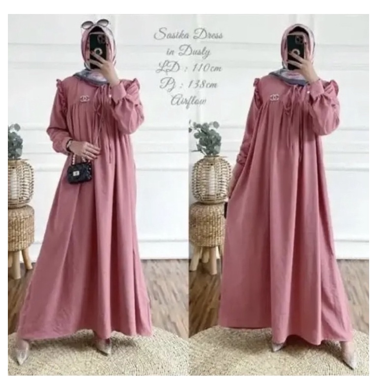 Sasika Dress Jumbo Ld120cm Muat BB90kg/ Gamis Jumbo Tali Rempel / Gamis Simple Premium Crincle