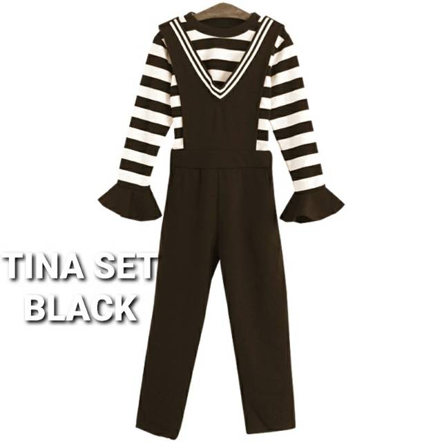 OVERALL ANAK PEREMPUAN IMPORT KOREA STRIPE BLACK / JUMPSUIT ANAK CEWEK IMPORT WARNA HITAM