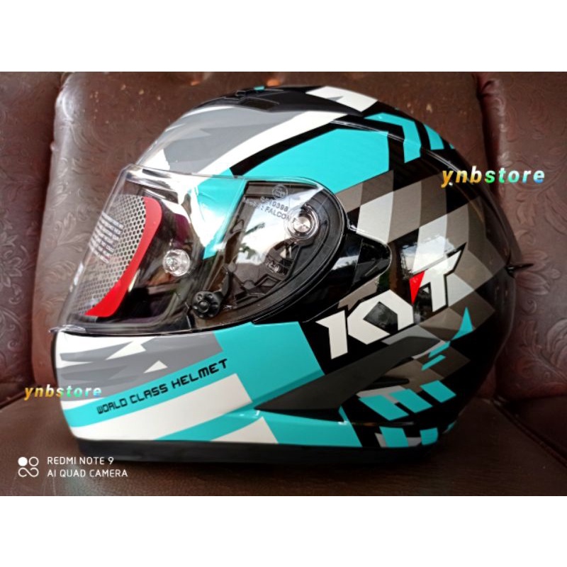 Helm KYT Falcon FR Flow Aqua Blue Double Visor Original Flat Clear | Helm Fullface KYT Falcon FR Fla