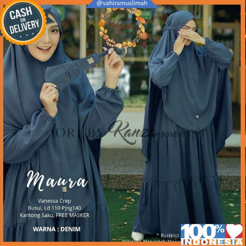 GAMIS MAURA SYARI FREE MASKER gamis syari polos original kanza fashion