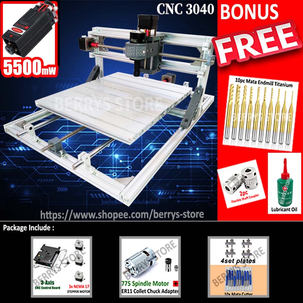 [2in1] MESIN CNC ROUTER LASER CUTTING GRAFIR PCB KAYU AKRILIK 5500MW