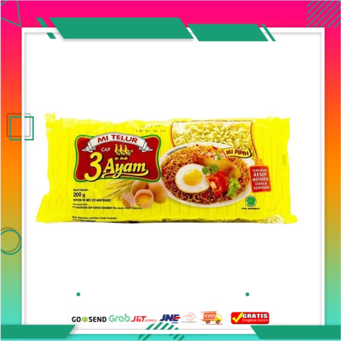 

Cap 3 Ayam Mie Telur Packing Kuning 200 g