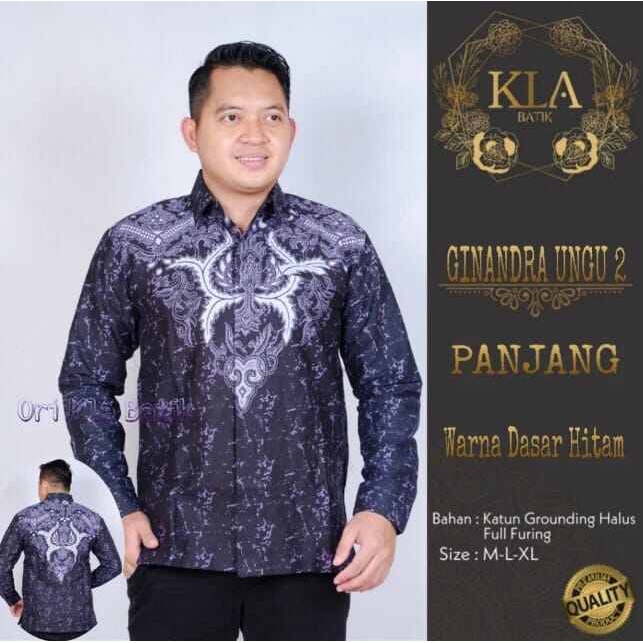 Batik pria lengan panjang terbaru 2022 warna ungu / kemeja batik lengan panjang warna ungu hitam terbaru / batik pria premium / batik kerja pria terbaru / kemeja batik pesta warna ungu / batik lengan panjang ungu GINANDRA