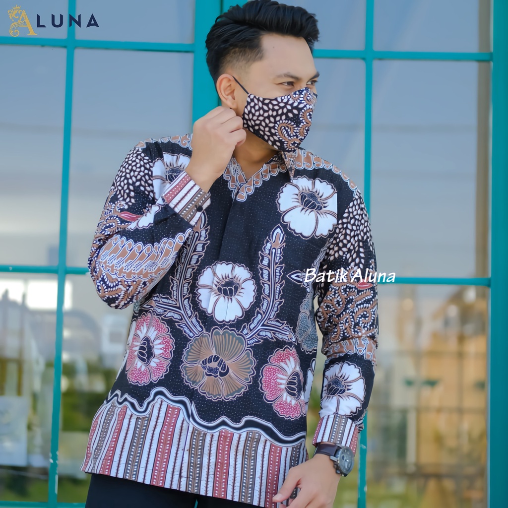 KEMEJA BATIK PRIA LENGAN PANJANG PREMIUM REGULAR KANTOR MODERN BATIK ALUNA PCW 012