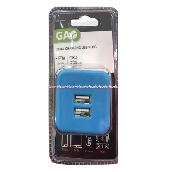 Gao Dual Charging USB Plug With Timer Adaptor Colokan USB Travel Charger Warna Biru Merah
