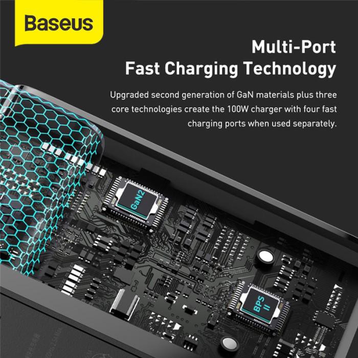 Baseus Cable Gan 2 Pro 100W Adapter Charger PD - Dual PD &amp; Dual Port - Include Cable C to C