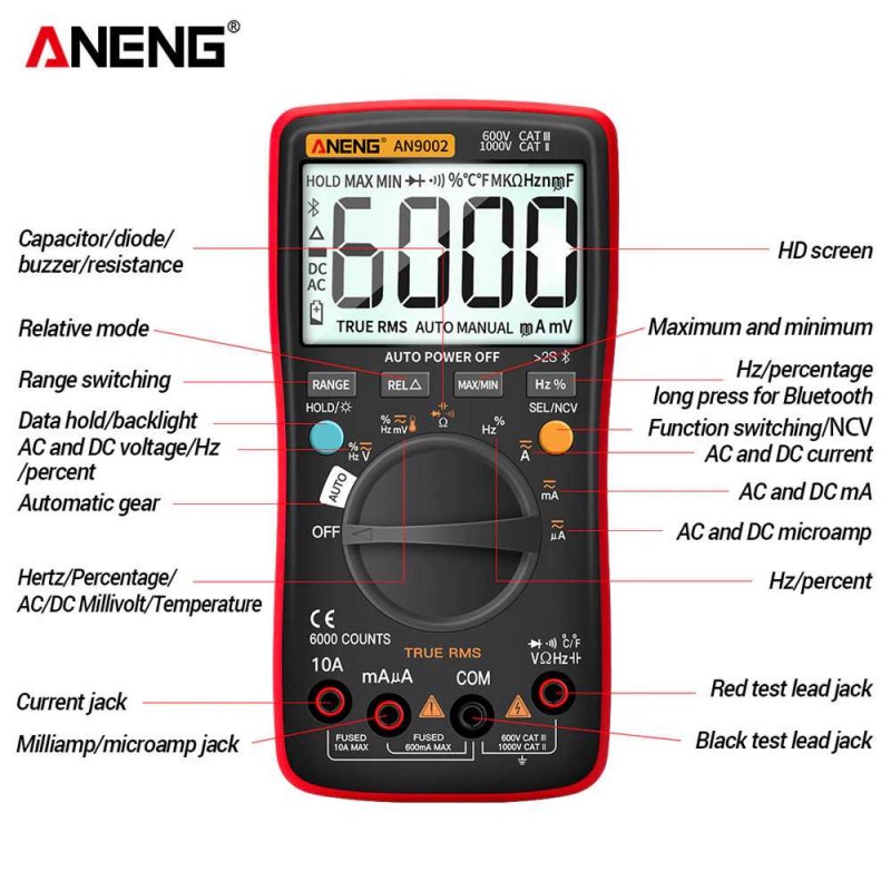 Multimeter Multitester Digital Bluetooth Voltage Tester Arus LCD AN90