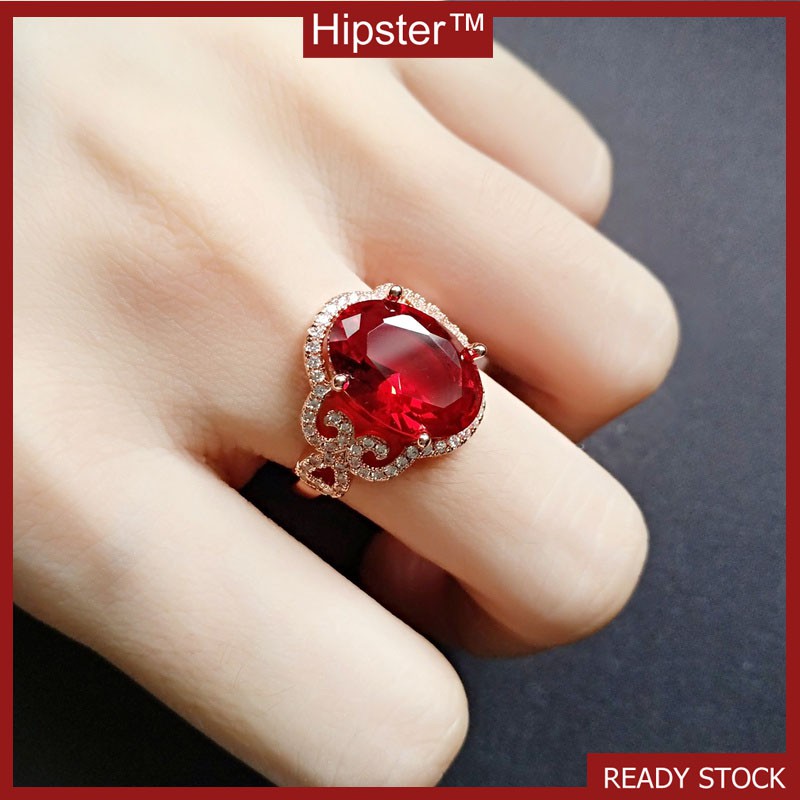 Hot Sale Elegant Temperament Entry Lux Rose Gold Inlaid Ruby Adjustable Ring