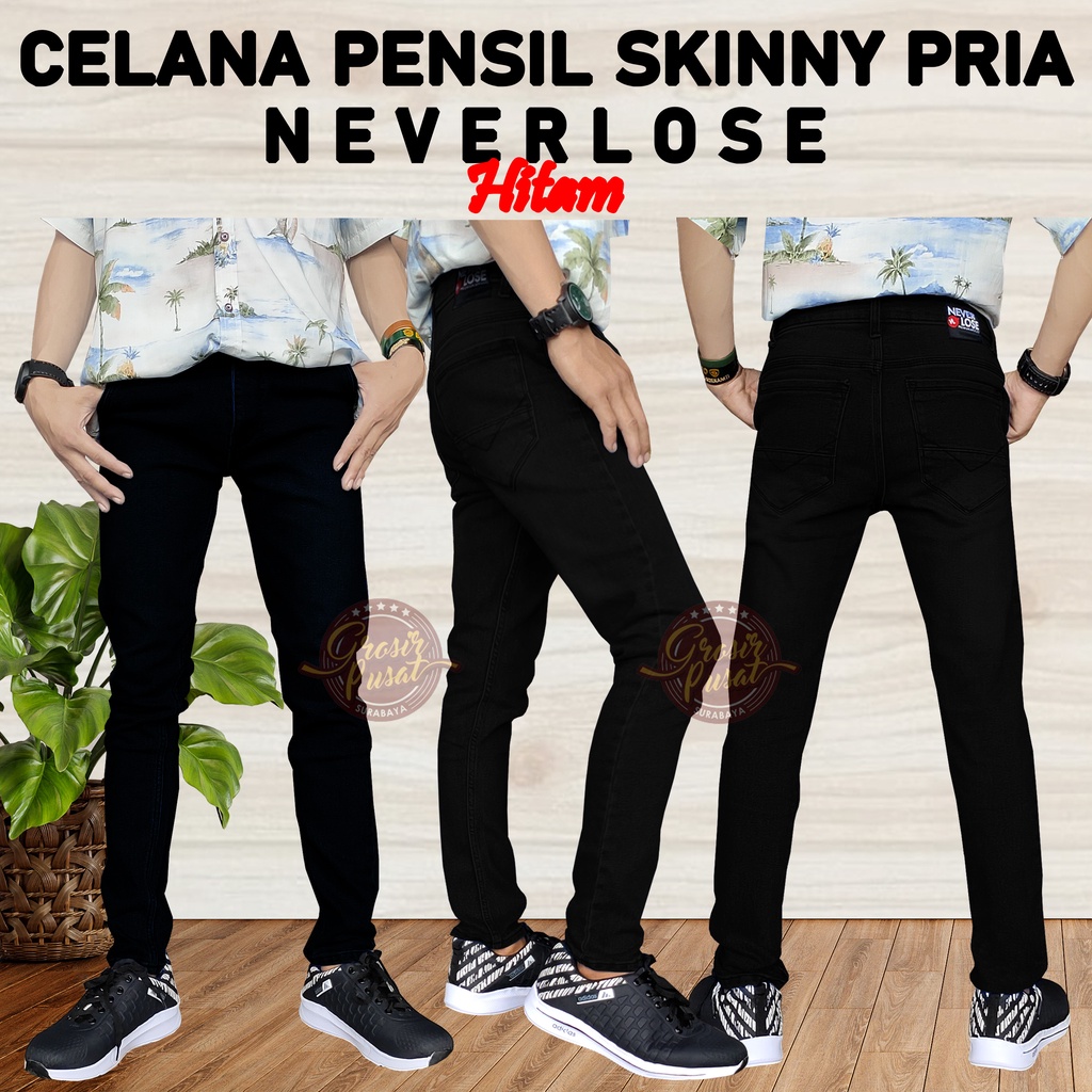 Celana Jeans NVL Pensil Skinny Pria Hitam Pekat 27 - 38