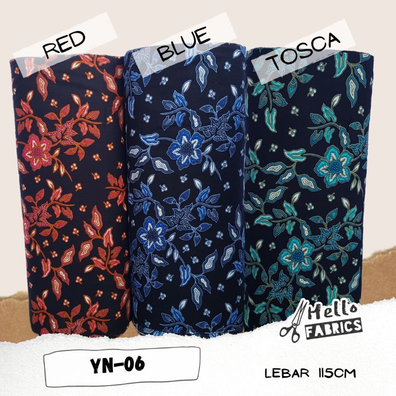 ( YN-06 KTN ) Kain Batik Meteran Bahan Katun Dasar Warna Hitam Motif Bunga