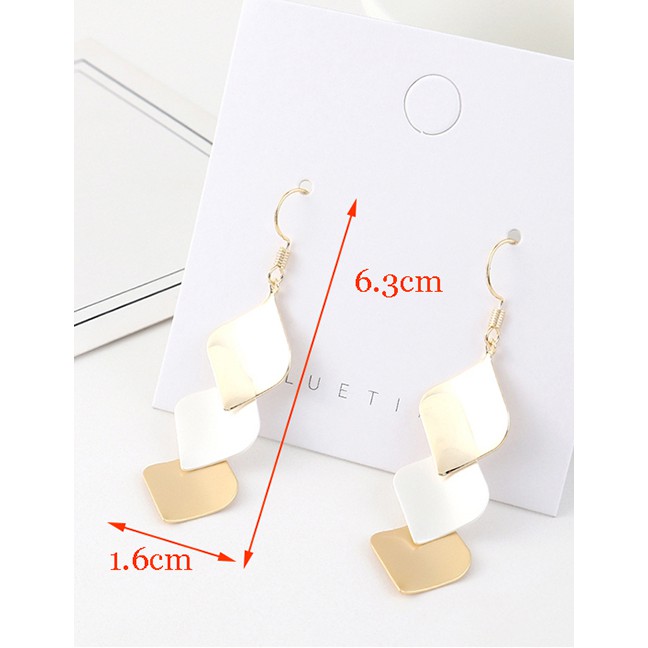 LRC Anting Gantung Fashion Golden Fringe Small Lotus Leaf Geometric Earrings Y63222