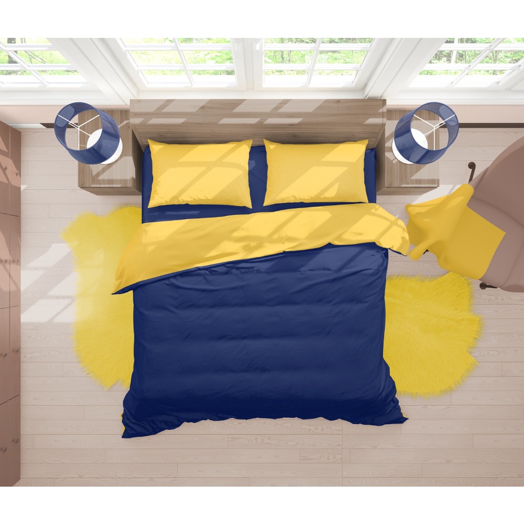 Two Tone Bedcover ROMANTIC Navy x Kuning aesthetic biru