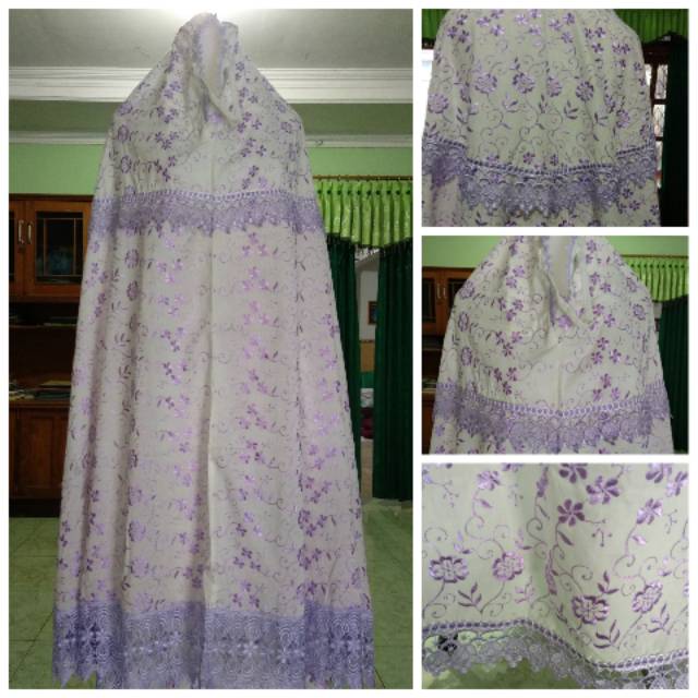 Mukena Katun Paris Bordir Renda Ungu