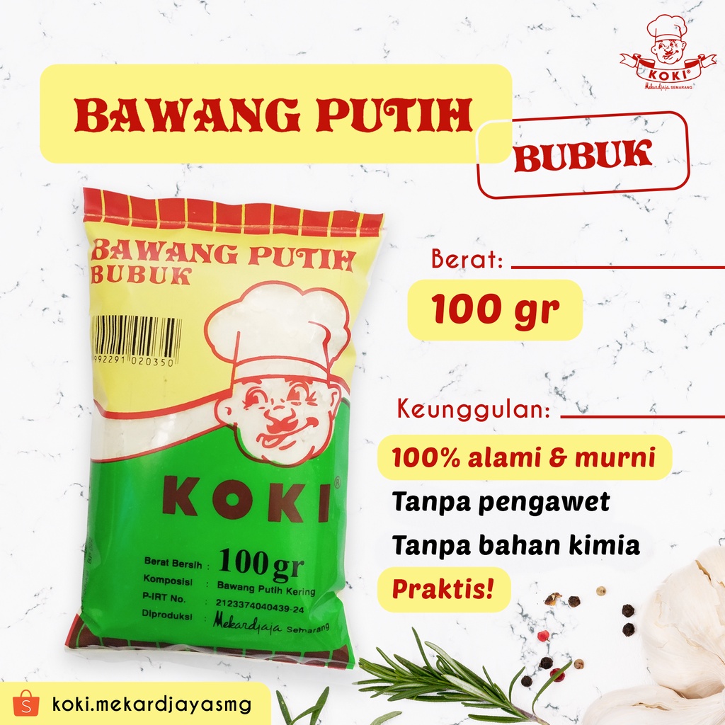 

[KOKI] Bawang Putih Bubuk / Garlic Powder 100gr (Rempah Bumbu Dapur 100% Kualitas / Grade Premium, Asli, Murni )