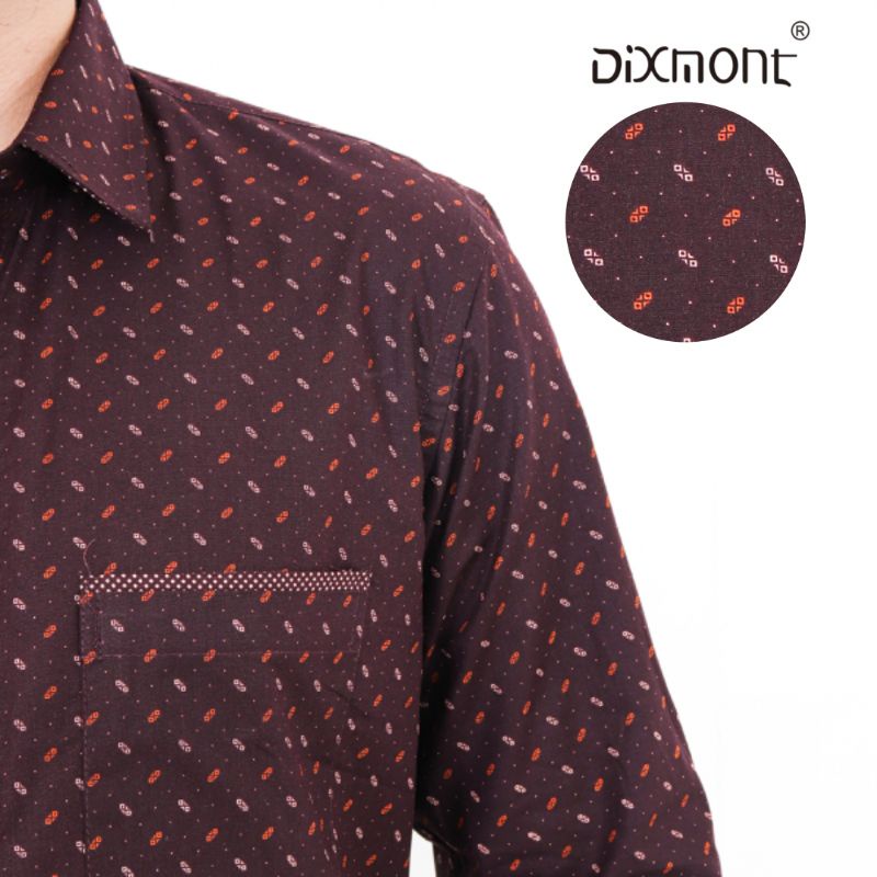 Dixmont Kemeja Pria Basic Formal Motif Lengan Panjang Hem ML00522