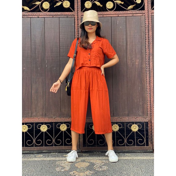 Oneset Crop Sinta  / Set Rayon Crop / New One Set-Terakota