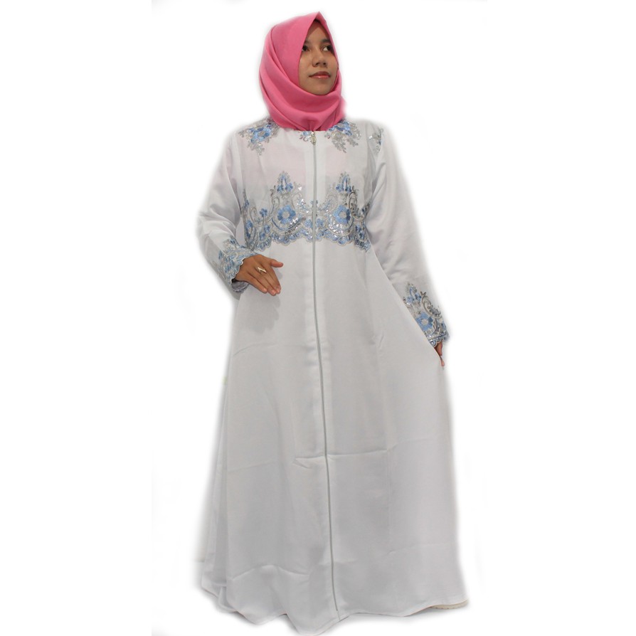 Gamis Putih Maxmara Renda Beauty - Baju Jubah Basmah - Perlengkapan Umroh Wanita