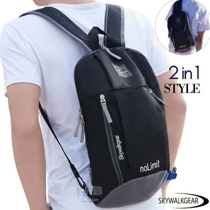 (ST035) Tas Ransel Skywalkgear Guano Tas Gunung 2in1 Slim Ringan Pria Wanita - Hitam murah