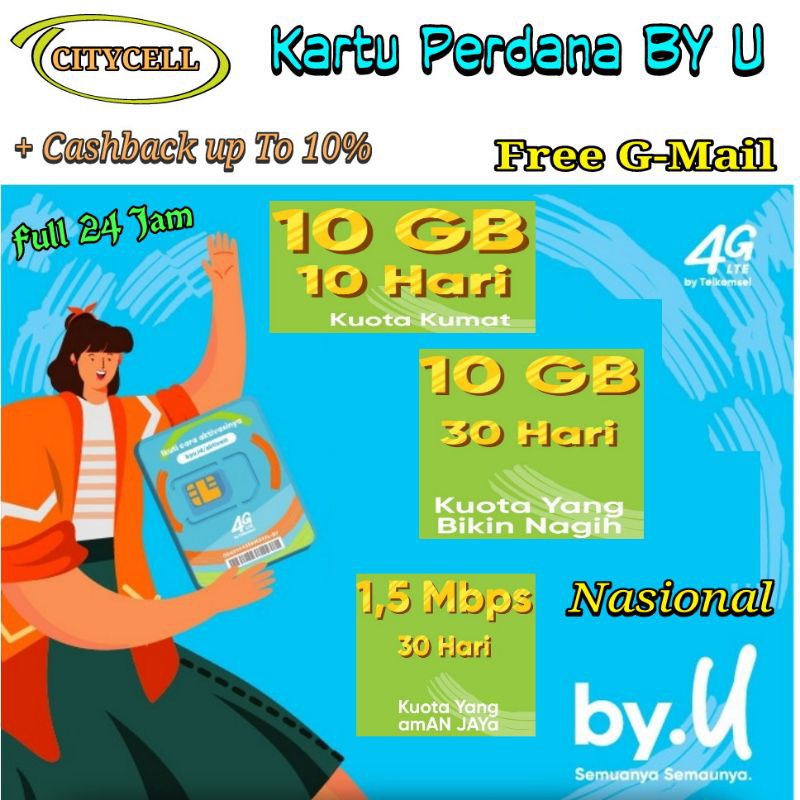 Kartu Perdana BY U 10GB 10 Hari / 10GB 30 Hari / Unlimited 30 Hari