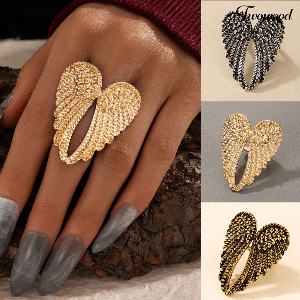 Twowood Finger Ring Exquisite Punk Style Wing Design Elegant Women Vintage Ring for Party