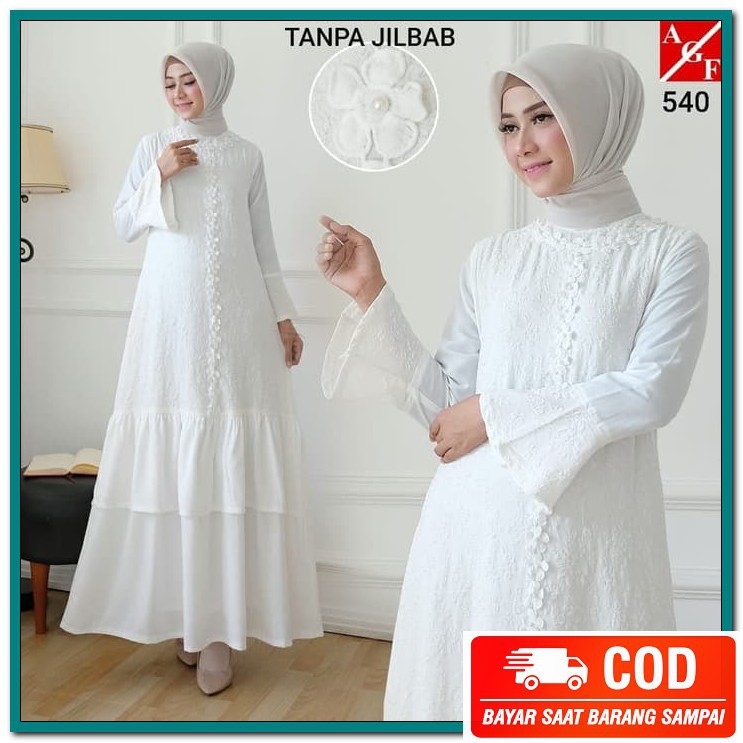 Gamis Lebaran 2021 Remaja Model Gamis Terbaru [Syari Ceruty Lara  FX769 Agnes Baju Gamis Putih Wanit