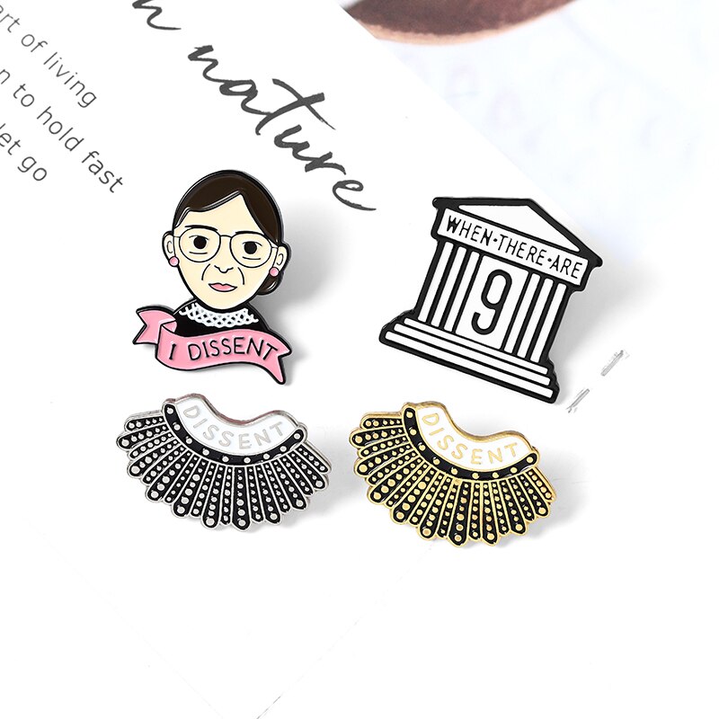 Bros Pin Enamel Desain I Dissent RBG Ruth Bader Ginsburg Warna Hitam Untuk Wanita