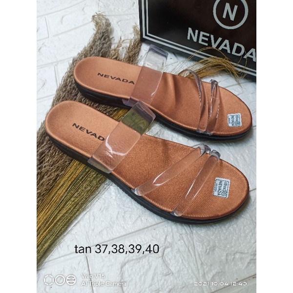 SANDAL  SLOP JELLY NEVADA/ SANDAL JELLY TRANSPARAN/SANDAL ANDIEN- Sandal jelly-Tan