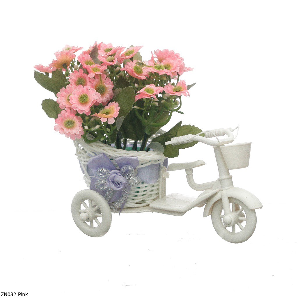 Bunga Plastik Zinnia Pot Sepeda ZN03-Pink