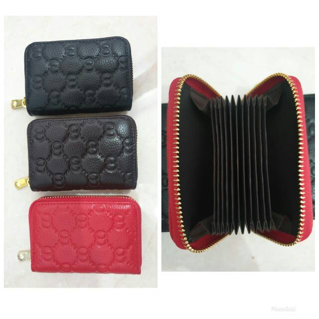 Dompet kartu kipas resleting kulit asli