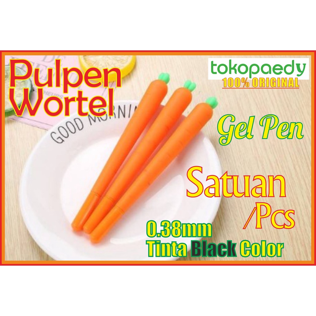 

Pulpen Gel Karakter Motif WORTEL /CARROT Unik Lucu /Souvenir /Tinta Gel BLACK 0.38mm