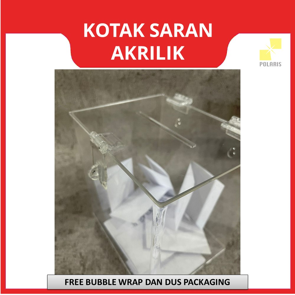 KOTAK SARAN ACRYLIC KOTAK TEMPAT SURVEY GANTUNG - BOX ANGKET/VOTING AKRILIK  BOX WADAH SARAN DINDING - 15x12x15 CM