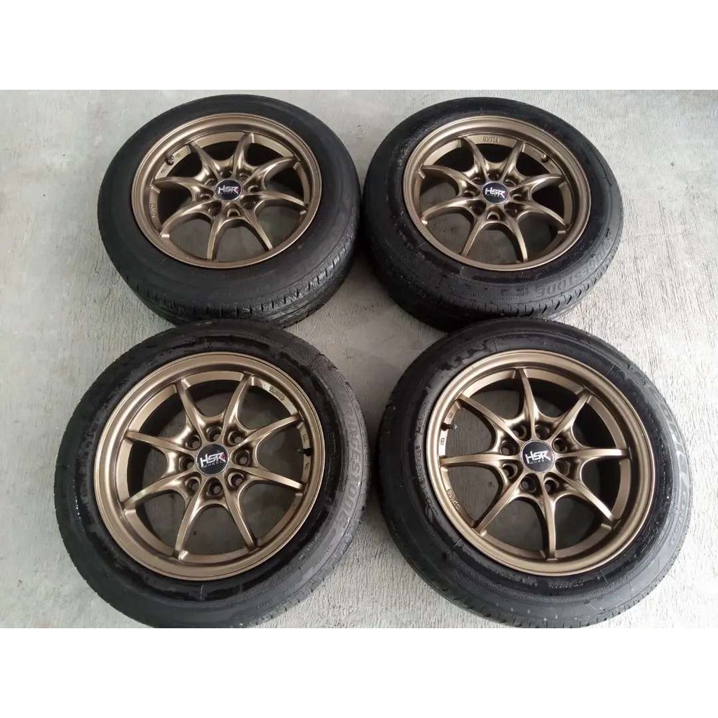 Velg Mobil Bekas Hsr Sadau Ring 15 lebar 7 pcd 4x100-114.3 + Ban Bridgestone 185 60 R15