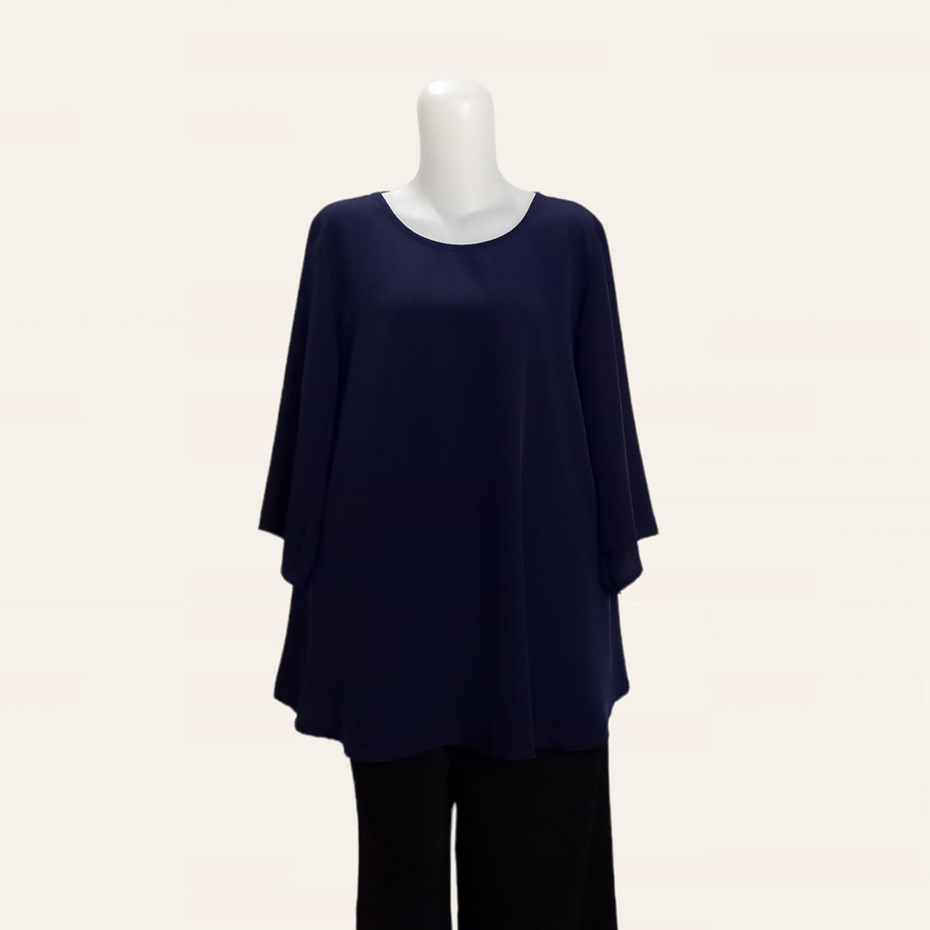Baju Atasan Blouse Wanita Big Size Jumbo XL XXL 3L 4L 5L - Lengan Lurus 3/4-Biru Dongker
