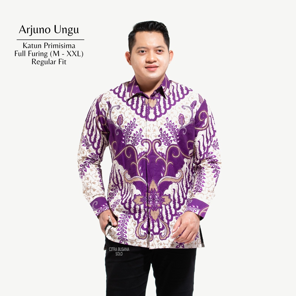 ARJUNO UNGU Kemeja Batik Pria Full Furing Bahan Katun Primisima